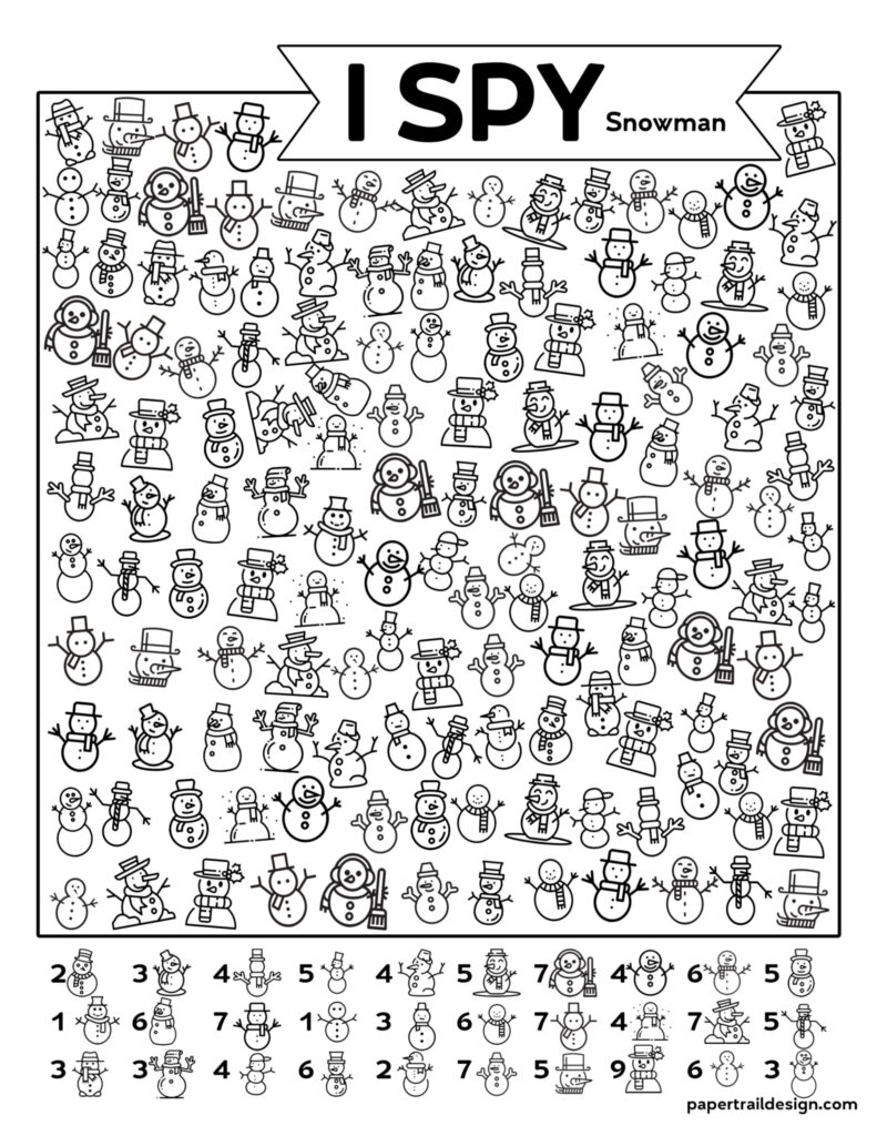 free printable i spy snowman activity - paper trail design